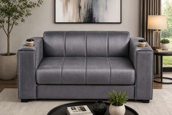 Dreamy Comfort – Arcadia 2 Division Velvet Sofa with Cup Holders