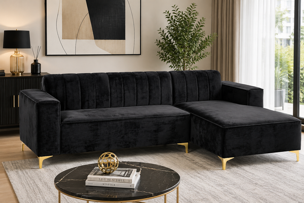 Dreamy Comfort Chelsea Corner Couch - Black Velvet