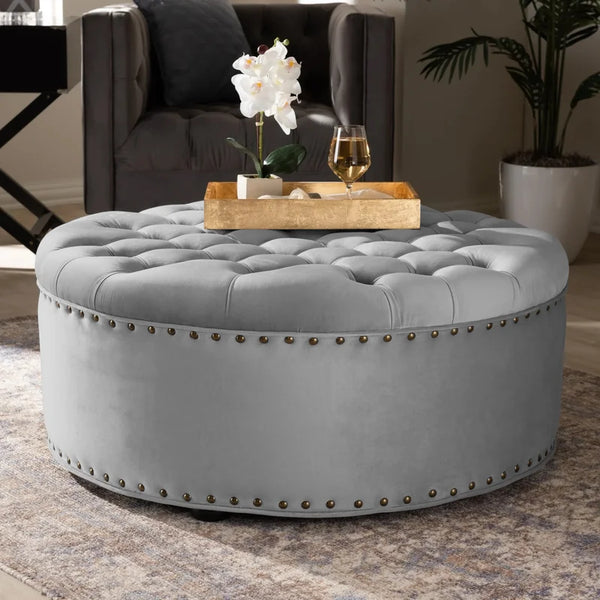 Tia Velvet Tufted Round Ottoman