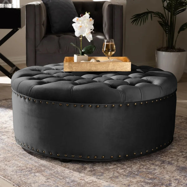 Tia Velvet Tufted Round Ottoman