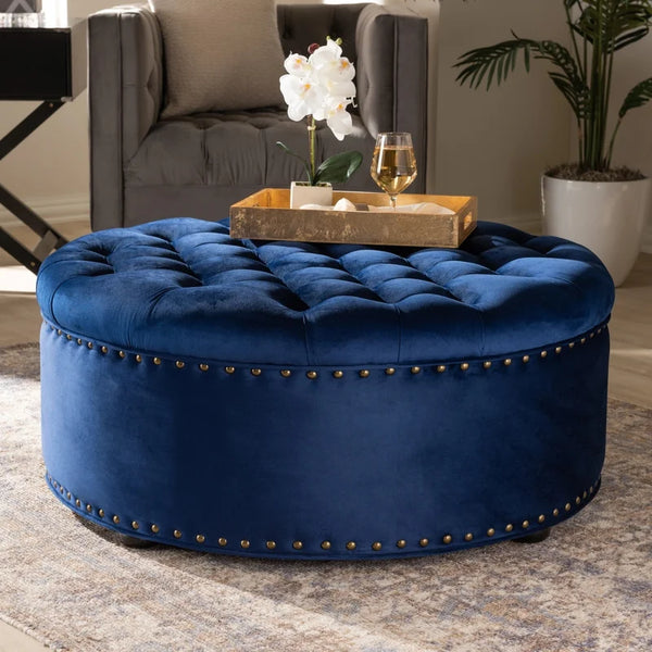 Tia Velvet Tufted Round Ottoman