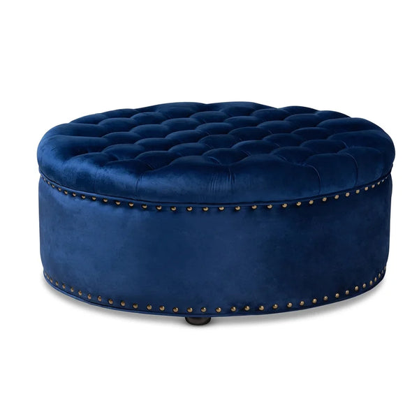 Tia Velvet Tufted Round Ottoman