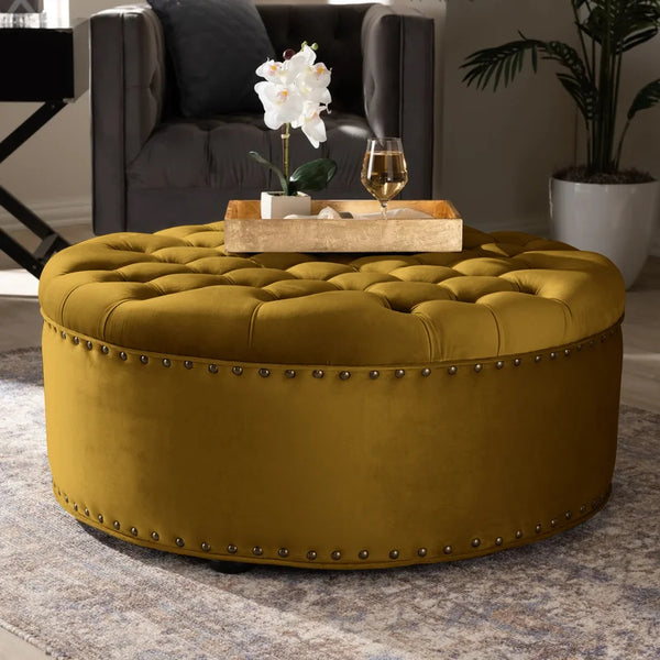 Tia Velvet Tufted Round Ottoman