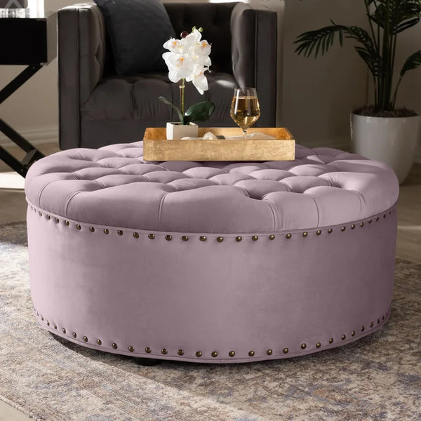 Tia Velvet Tufted Round Ottoman