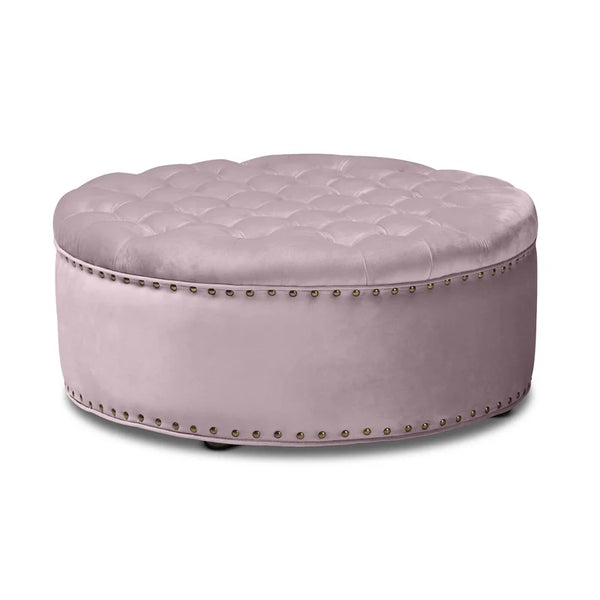 Tia Velvet Tufted Round Ottoman