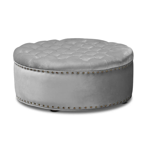 Tia Velvet Tufted Round Ottoman