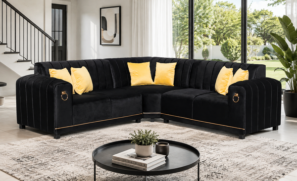Dreamy Comfort- Flavio 3 Piece Corner Couch - Black