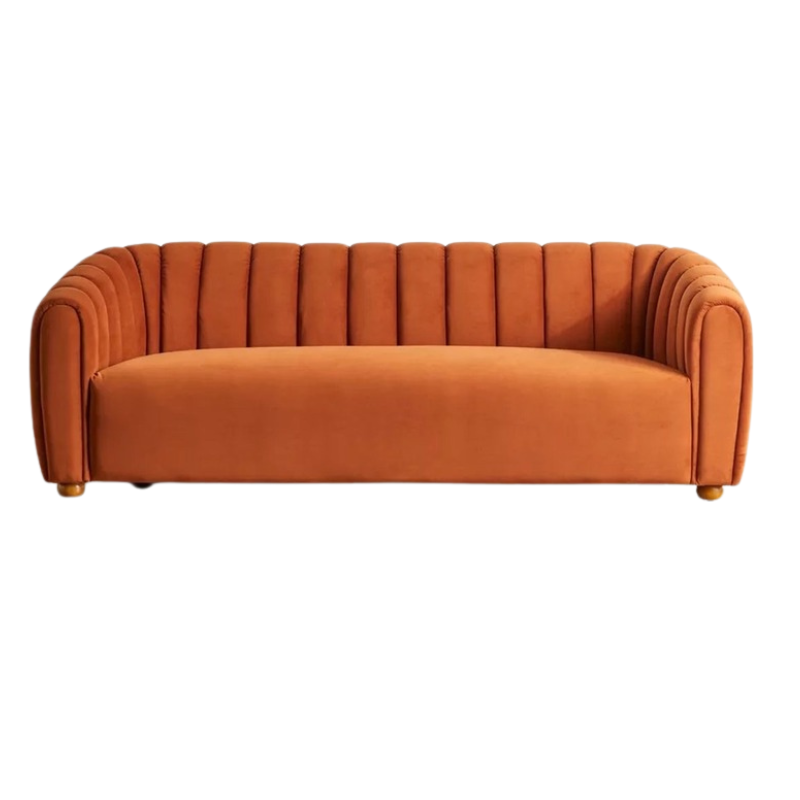 Donna Panel Orange Velvet 3 Seater Sofa