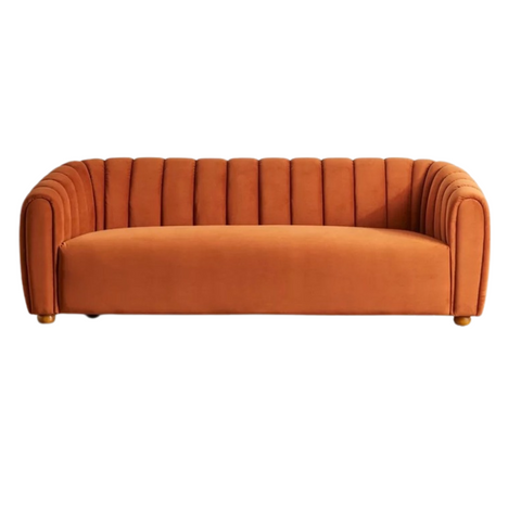 Donna Panel Orange Velvet 3 Seater Sofa