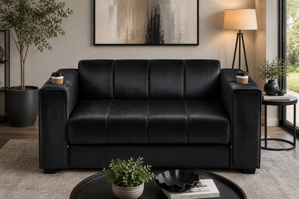 Dreamy Comfort – Arcadia 2 Division Velvet Sofa with Cup Holders