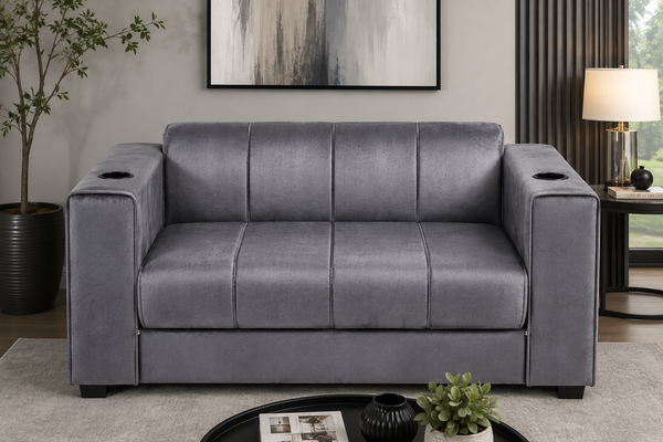 Dreamy Comfort – Arcadia 2 Division Velvet Sofa with Cup Holders