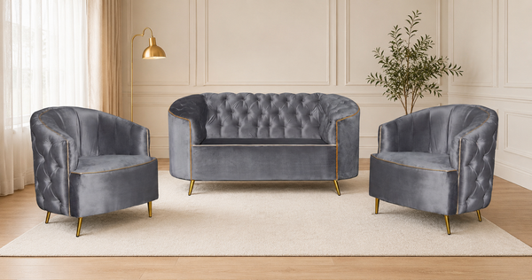 Elegant Grey and Gold 3-Piece Lounge Suite