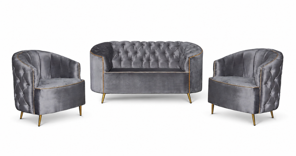Elegant Grey and Gold 3-Piece Lounge Suite