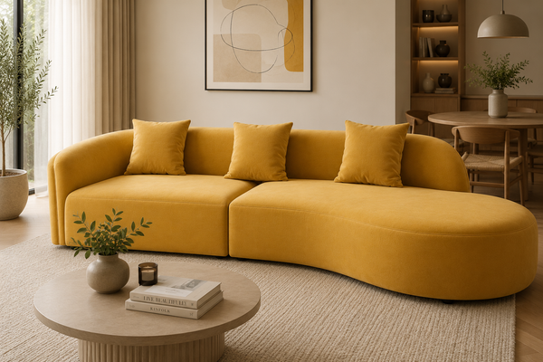 Ivy Velvet Couch with Rounded Chaise
