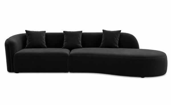 Ivy Velvet Couch with Rounded Chaise