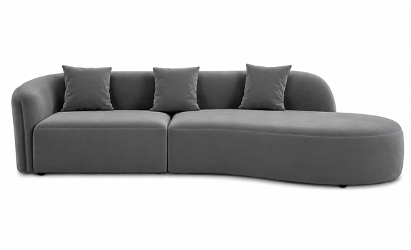 Ivy Velvet Couch with Rounded Chaise