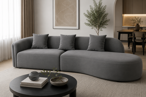 Ivy Velvet Couch with Rounded Chaise