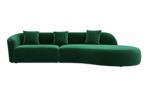 Ivy Velvet Couch with Rounded Chaise