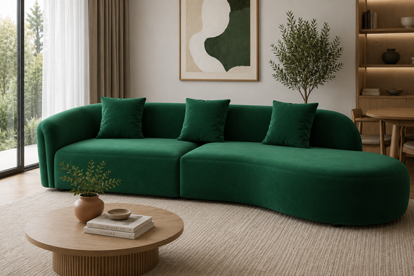 Ivy Velvet Couch with Rounded Chaise
