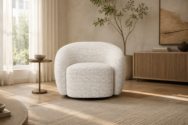Dreamy Comfort – Indigo Fabric Swivel Chair – Light Grey