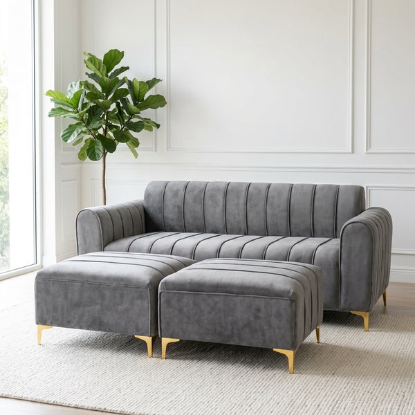 3-seater sofa and two matching ottomans — Lifestyle - Furniture Room | Generated by Modelize