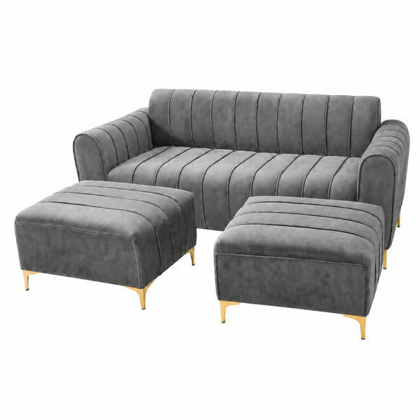 Dreamy Comfort- Okennas 3 seater and 2 ottoman velvet sofa - Grey