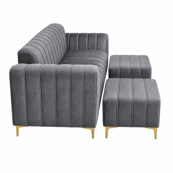 Dreamy Comfort- Okennas 3 seater and 2 ottoman velvet sofa - Grey