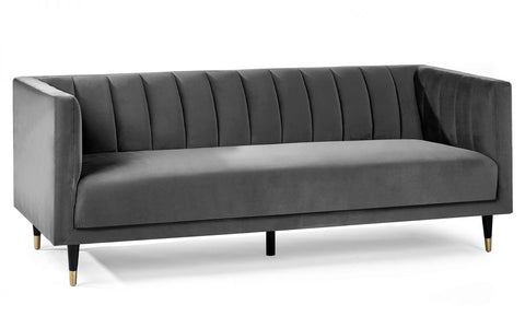 Eva Grey Velvet Channel 3 Seater Sofa