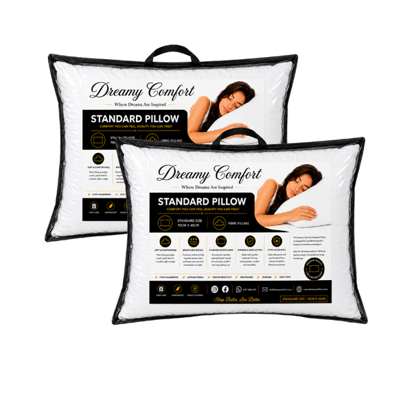 Dreamy Comfort White Polyester Hollow Fibre Pillow- Standard Twin Pack