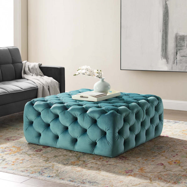 Abby Velvet Buttoned Square Ottoman