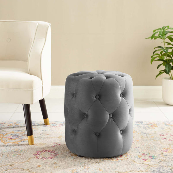 Rosa Velvet Buttoned Round Small Ottoman