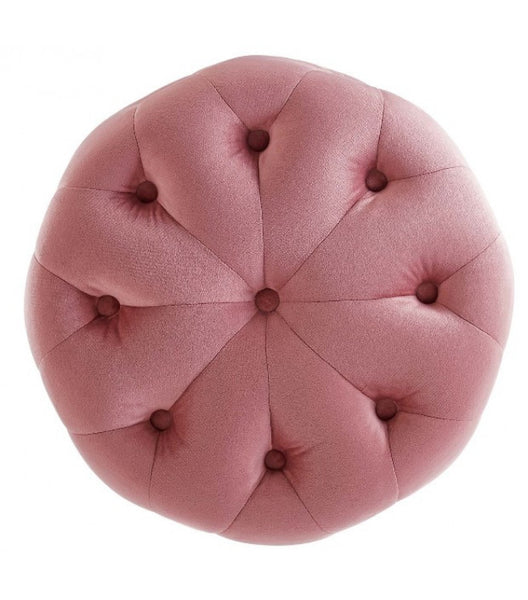 Rosa Velvet Buttoned Round Small Ottoman
