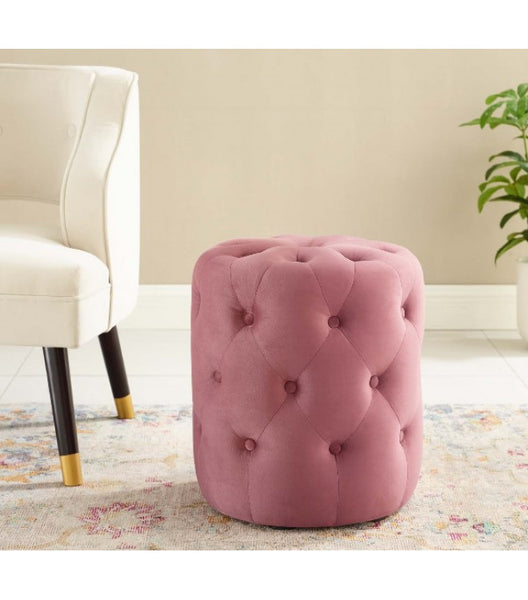 Rosa Velvet Buttoned Round Small Ottoman