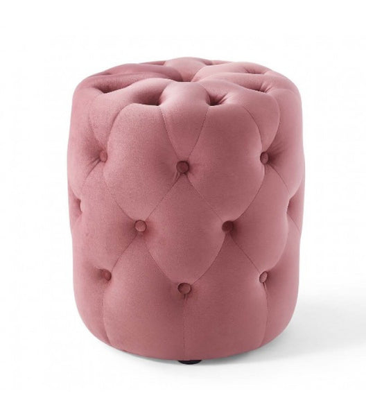 Rosa Velvet Buttoned Round Small Ottoman