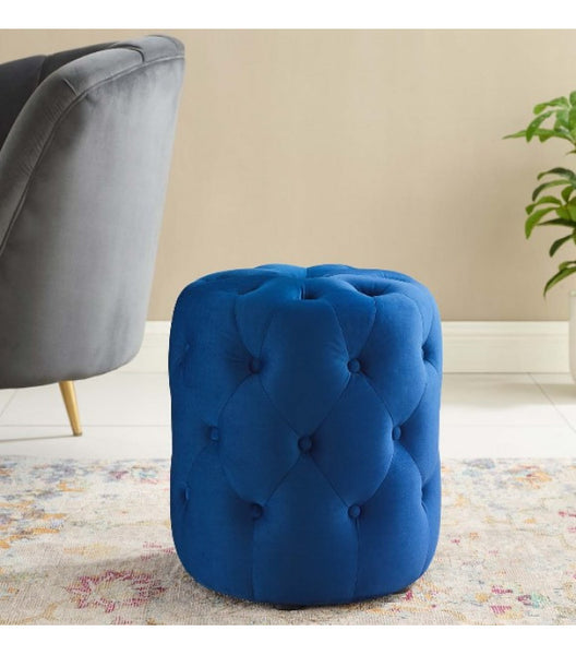 Rosa Velvet Buttoned Round Small Ottoman