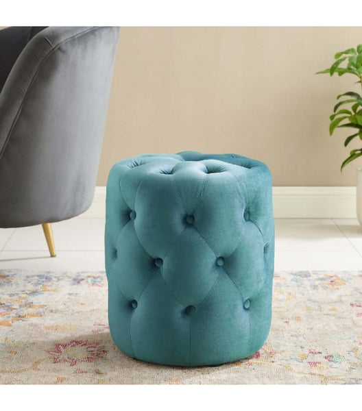 Rosa Velvet Buttoned Round Small Ottoman