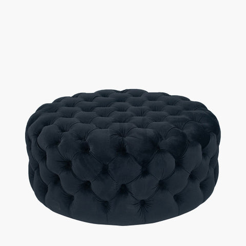 Rosina Velvet Round Buttoned Ottoman